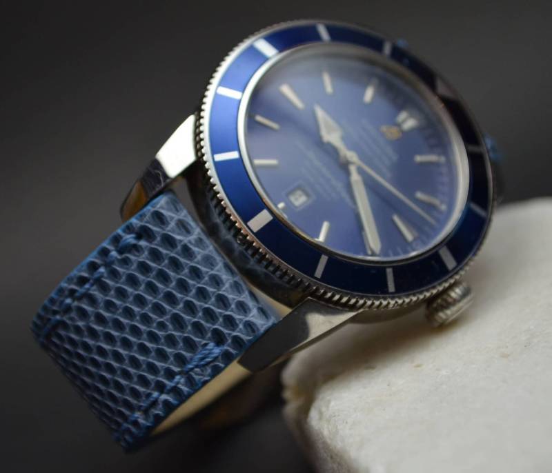 Ma Uhrenarmband 26 24 22 Mm Hellblau Glänzend Genuine Lizard Skin Passt Für Panerai Breitlingrolex Omega Etc Handmade Spain von MANSAREA