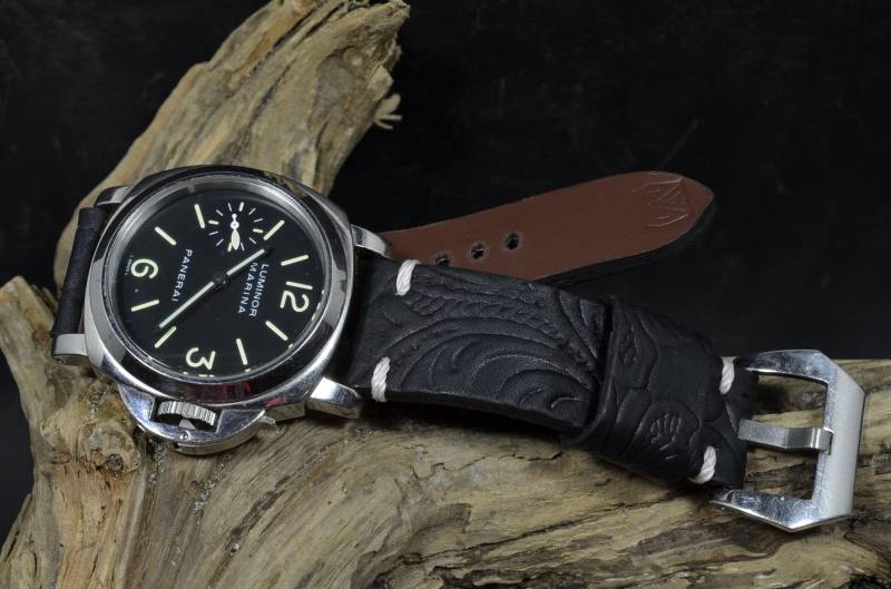 Ma Uhrenarmband 26 24 22 Mm Hispano I Schwarz Echtes Kalb Leder Geprägt Passt Panerai Harley Breitling Omega Etc Handmade Spain von MANSAREA