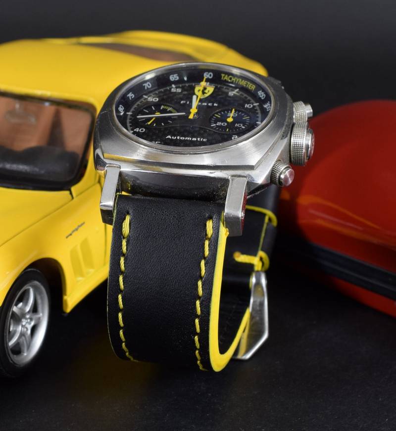 Ma Uhrenarmband 26 24 22 Mm Imola Schwarz Gelb Echtes Kalbsleder Passend Panerai Harley Breitling Omega Usw. Handmade Spain von MANSAREA