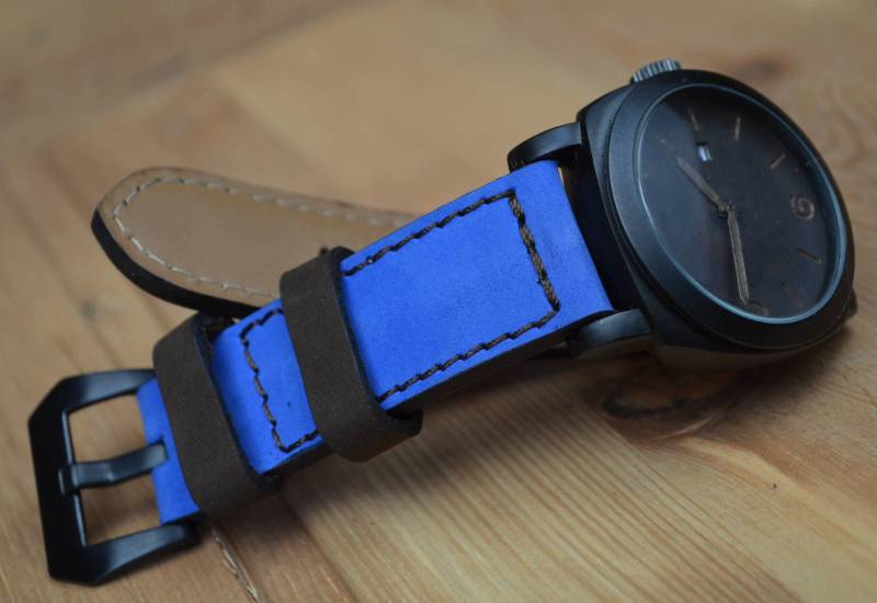 Ma Uhrenarmband 26 24 22 Mm Navy Blau - Braun Echtes Kalbsleder Soft Nubuck Band Forest Passend Für Panerai Omega Etc Handmade Spain von MANSAREA