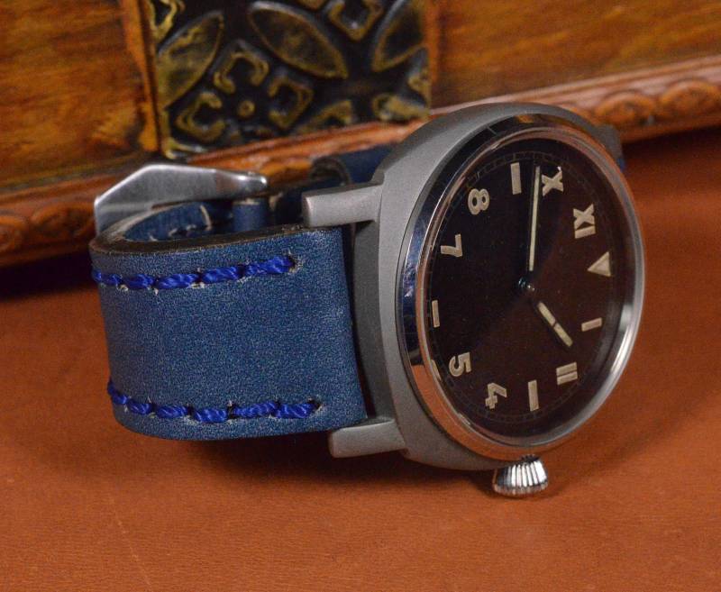 Ma Uhrenarmband 26 24 22 Mm Niebla 3 Blau Echtes Kalbsleder Vintage Band Passt Panerai Omega Breitling Usw Handmade Spanien von MANSAREA