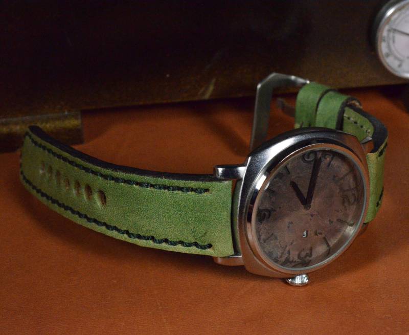 Ma Uhrenarmband 26 24 22 Mm Niebla 5 Hellgrün Echtes Kalbsleder Vintage Band Passt Panerai Breitling Usw Handmade Spanien von MANSAREA