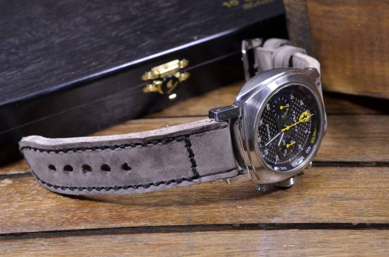 Ma Uhrenarmband 26 24 22 Mm Pul Grau Iii Echt Kalb Patina Vintage Leder Handmade Band Passend Für Panerai Etc von MANSAREA