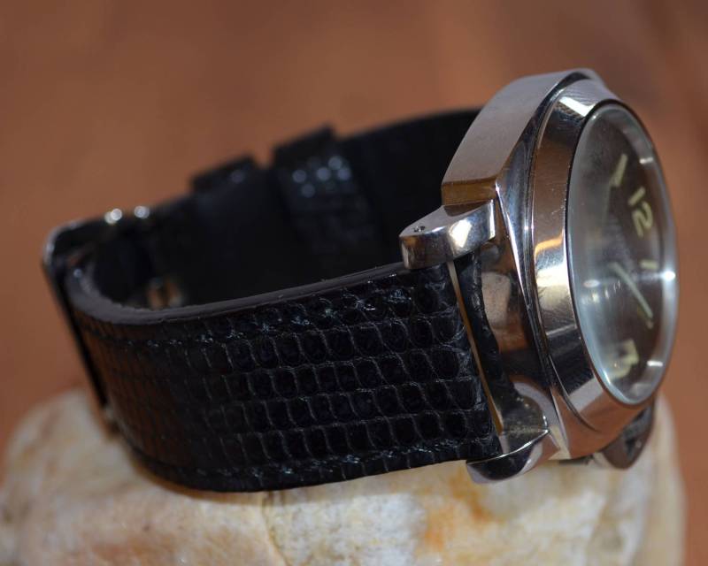 Ma Uhrenarmband 26 24 22 Mm Schwarz Echtleder Lizard Skin Passt Für Panerai Breitling von MANSAREA