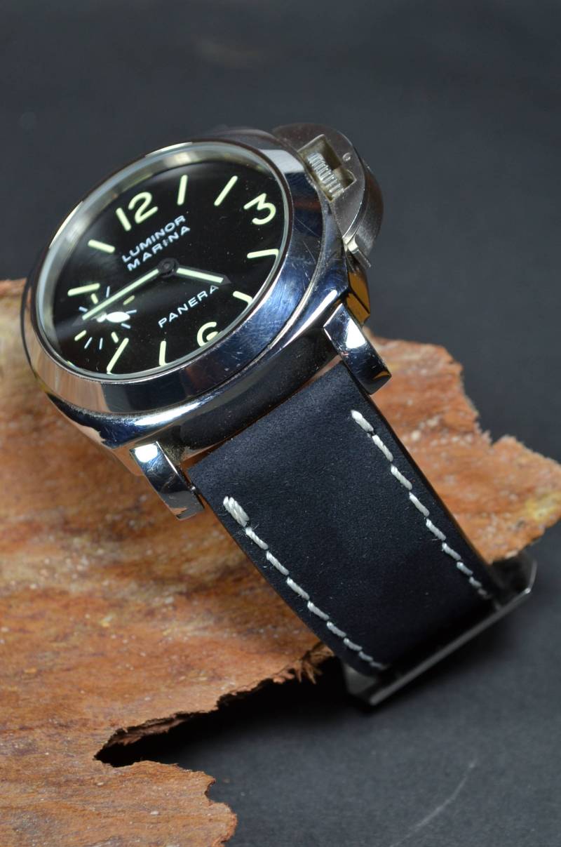 Ma Uhrenarmband 26 24 22 Mm Schwarz Ii Echt Kalb Nubuckleder Band Passend Panerai Harley Breitling Omega Etc Handmade Spain von MANSAREA