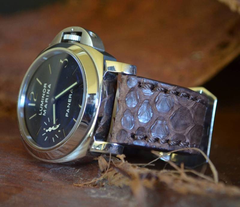Ma Uhrenarmband 26 24 22mm Vintage Braun I Echt Python Schlangenhaut Lederband Handmade Panerai Breitling Apple Armband von MANSAREA