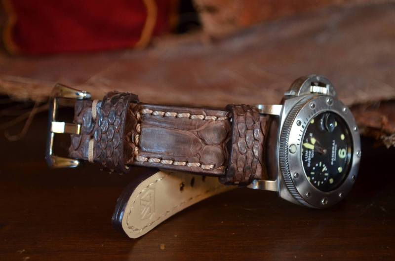 Ma Uhrenarmband 26 24 22mm Vintage Braun Ii Echt Python Schlangenhaut Handmade Band Panerai Armband Cinturino von MANSAREA