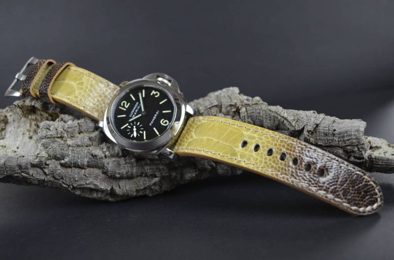 Ma-Uhrenarmband 26 24 Mm Goldbraun Glänzendes Echtes Straußenbeinleder Passend Für Panerai Breitling Rolex Omega Usw. Handgefertigt in Spanien von MANSAREA