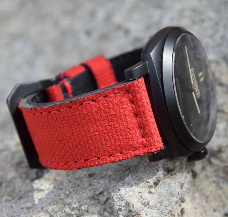 Ma Uhrenarmband Armband 26 24 22 Mm Kalb - Canvas Rot Passt Für Panerai Omega Usw Handmade Spain von MANSAREA