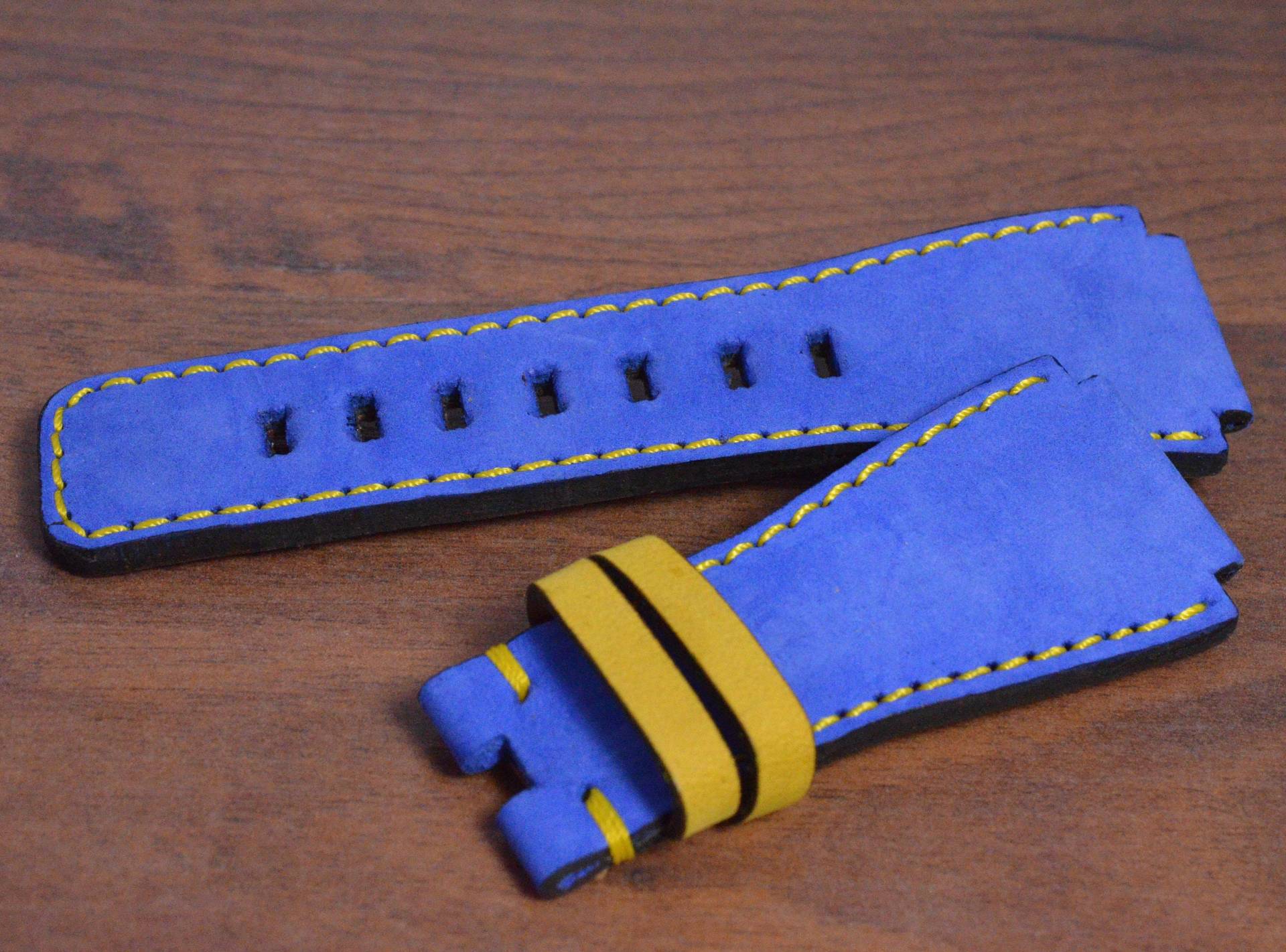 Ma Uhrenarmband Band Handmade Für Bell & Ross Br 01 + 03 Nubukleder Forest Navy Marine Blau Gelb von MANSAREA