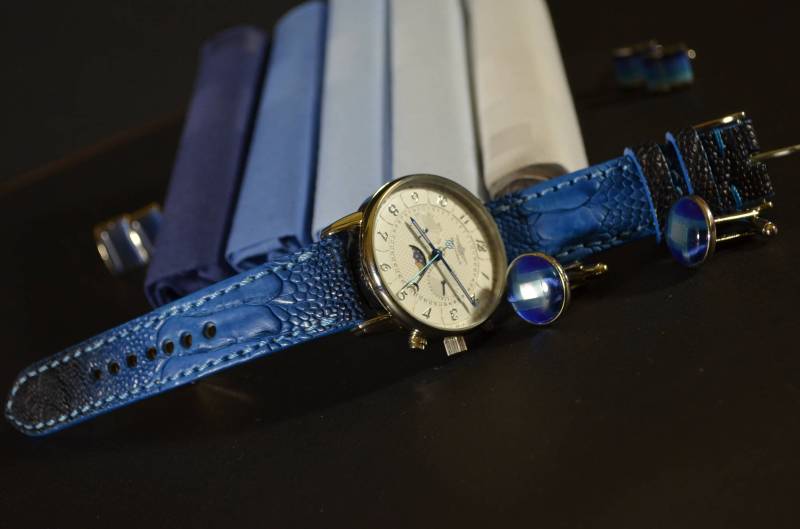 Uhrenarmband Blau Straußenbein 22 Mm 20 18 Handgefertigtes Lederband von MANSAREA