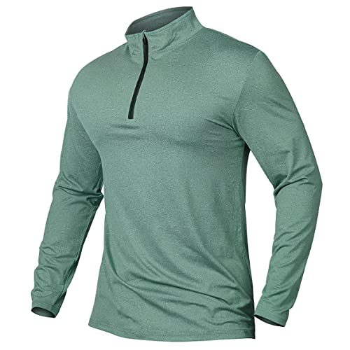 MANSDOUR Herren Schnelltrocknend Active Sport Shirts Viertel Reißverschluss Langarm Running Pullover Tops Outdoor Sweatshirt, Teegrün, Small von MANSDOUR
