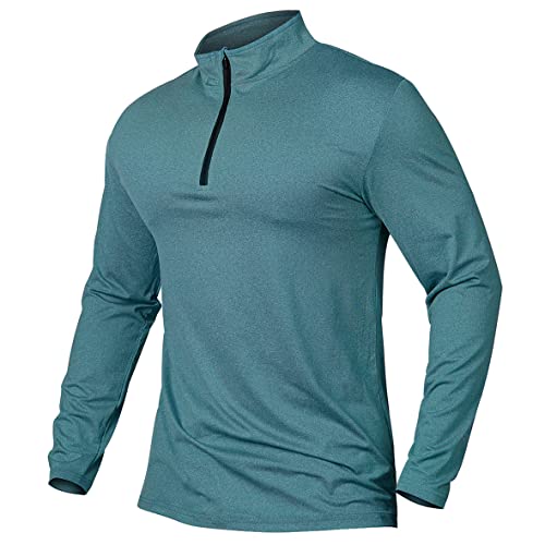 MANSDOUR Herren Schnelltrocknend Active Sport Shirts Viertel Reißverschluss Langarm Running Pullover Tops Outdoor Sweatshirt, Tiefes Blau, Small von MANSDOUR