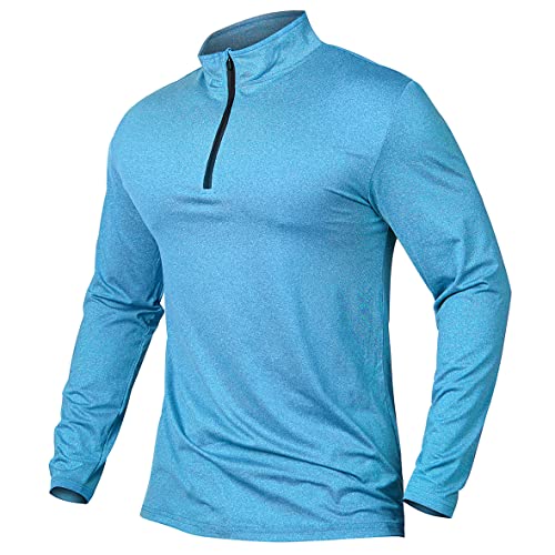 MANSDOUR Herren Schnelltrocknend Active Sport Shirts Viertel Reißverschluss Langarm Running Pullover Tops Outdoor Sweatshirt, ozeanblau, X-Large von MANSDOUR