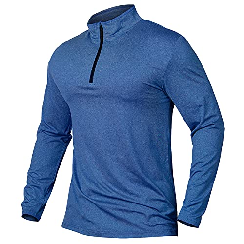 MANSDOUR Herren Schnelltrocknende Active Sportshirts Quarter Zip Langarm Laufpullover Tops Outdoor Sweatshirt, blau, Klein von MANSDOUR