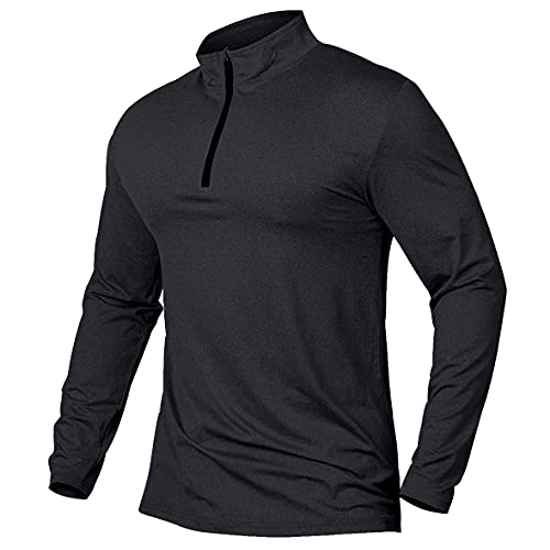 MANSDOUR Herren Schnelltrocknende Active Sportshirts Quarter Zip Langarm Laufpullover Tops Outdoor Sweatshirt, schwarz, Mittel von MANSDOUR