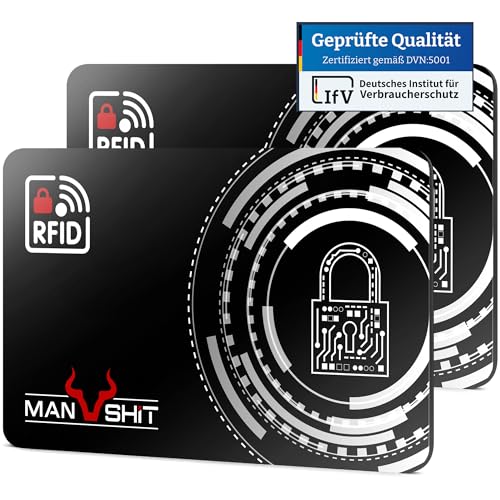 Set aus 2 RFID Blocker Karten – Aktive NFC Schutzkarte mit E-Field Technologie – Kein Akku notvendig – Dünnes Format – Schutz vor Datendiebstahl – Für Geldbörse & Kreditkarten – geprüfte Qualität von MANSHIT