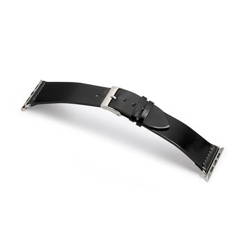MANUFAKTURWERK Armband EPPENDORF | kompatibel mit Apple Watch 1-9, SE | Shell Cordovan Leder | für Damen und Herren | Schwarz, Größe:M (Standard). 42 mm / 44 mm / 45 mm, Farbe:Edelstahl von MANUFAKTURWERK