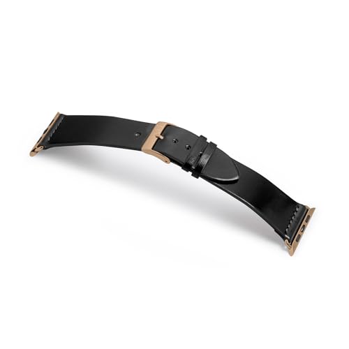 MANUFAKTURWERK Armband EPPENDORF | kompatibel mit Apple Watch 1-9, SE | Shell Cordovan Leder | für Damen und Herren | Schwarz, Größe:M (Standard). 42 mm / 44 mm / 45 mm, Farbe:Gold Edelstahl von MANUFAKTURWERK