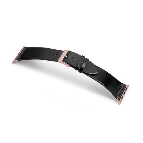 MANUFAKTURWERK Armband EPPENDORF | kompatibel mit Apple Watch 1-9, SE | Shell Cordovan Leder | für Damen und Herren | Schwarz, Größe:S (Small). 42 mm / 44 mm / 45 mm, Farbe:Gold Aluminium (Rosé) von MANUFAKTURWERK