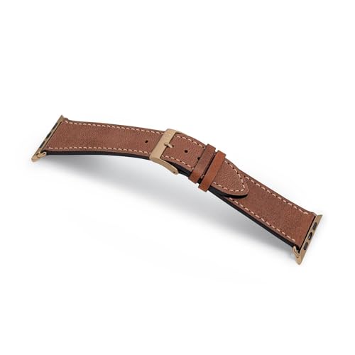 MANUFAKTURWERK Armband HOHELUFT | kompatibel mit Apple Watch 1-9, SE | Leder | für Damen und Herren | Sport | Braun, Größe:S (Small). 42 mm / 44 mm / 45 mm, Farbe:Gold Edelstahl von MANUFAKTURWERK