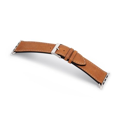 MANUFAKTURWERK Armband HOHELUFT | kompatibel mit Apple Watch 1-9, SE | Leder | für Damen und Herren | Sport | Cognac, Größe:M (Standard). 42 mm / 44 mm / 45 mm, Farbe:Polarstern Aluminium von MANUFAKTURWERK