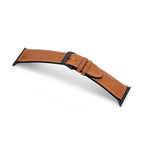 MANUFAKTURWERK Armband HOHELUFT | kompatibel mit Apple Watch 1-9, SE | Leder | für Damen und Herren | Sport | Cognac, Größe:M (Standard). 42 mm / 44 mm / 45 mm, Farbe:Space Schwarz Edelstahl von MANUFAKTURWERK