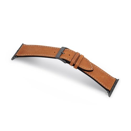 MANUFAKTURWERK Armband HOHELUFT | kompatibel mit Apple Watch 1-9, SE | Leder | für Damen und Herren | Sport | Cognac, Größe:XL (Large). 42 mm / 44 mm / 45 mm, Farbe:Graphit Edelstahl von MANUFAKTURWERK