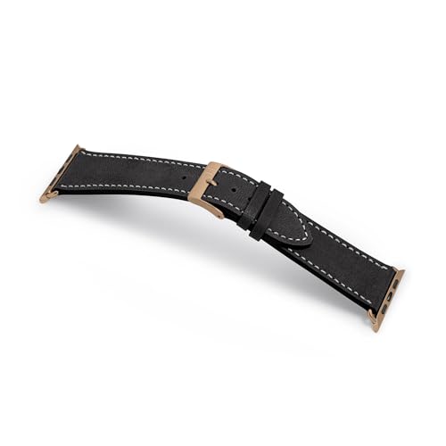MANUFAKTURWERK Armband HOHELUFT | kompatibel mit Apple Watch 1-9, SE | Leder | für Damen und Herren | Sport | Schwarz, Größe:XL (Large). 38 mm / 40 mm / 41 mm, Farbe:Gold Edelstahl von MANUFAKTURWERK