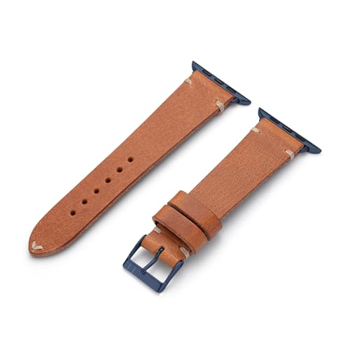 MANUFAKTURWERK Armband ST. Pauli | kompatibel mit Apple Watch 1-9, SE | Leder | für Damen und Herren | Sport | Cognac, Größe:M (Standard). 38 mm / 40 mm / 41 mm, Farbe:Blau Aluminium von MANUFAKTURWERK