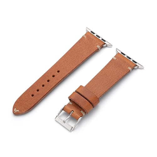 MANUFAKTURWERK Armband ST. Pauli | kompatibel mit Apple Watch 1-9, SE | Leder | für Damen und Herren | Sport | Cognac, Größe:M (Standard). 38 mm / 40 mm / 41 mm, Farbe:Polarstern Aluminium von MANUFAKTURWERK