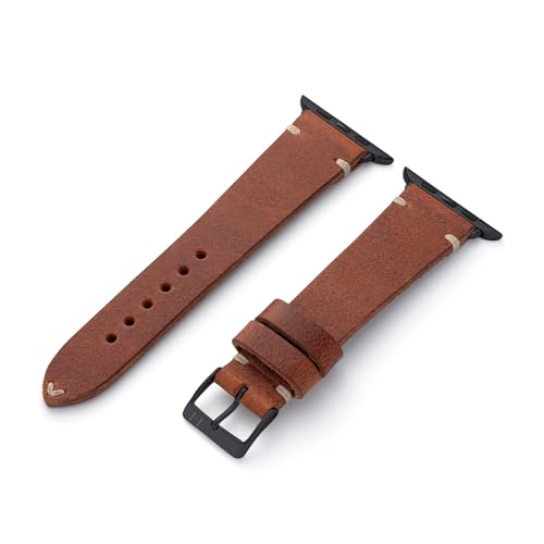MANUFAKTURWERK Armband ST. Pauli | kompatibel mit Apple Watch 1-9, SE | Leder | für Damen und Herren | Sport | Mahagoni, Größe:M (Standard). 42 mm / 44 mm / 45 mm, Farbe:Space Schwarz Edelstahl von MANUFAKTURWERK