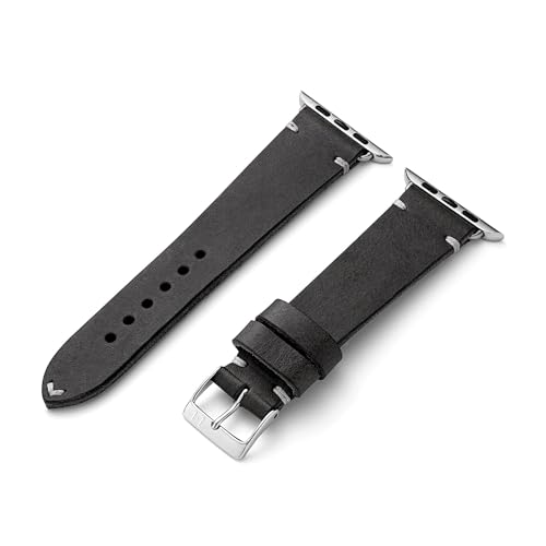 MANUFAKTURWERK Armband ST. Pauli | kompatibel mit Apple Watch 1-9, SE | Leder | für Damen und Herren | Sport | Schwarz, Größe:M (Standard). 38 mm / 40 mm / 41 mm, Farbe:Edelstahl von MANUFAKTURWERK