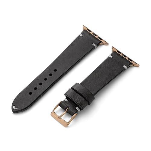 MANUFAKTURWERK Armband ST. Pauli | kompatibel mit Apple Watch 1-9, SE | Leder | für Damen und Herren | Sport | Schwarz, Größe:M (Standard). 38 mm / 40 mm / 41 mm, Farbe:Gold Edelstahl von MANUFAKTURWERK