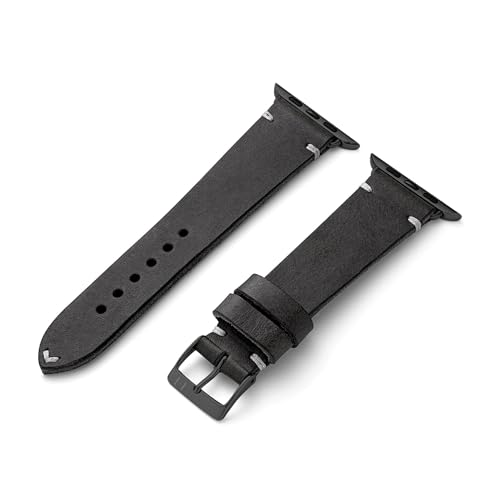 MANUFAKTURWERK Armband ST. Pauli | kompatibel mit Apple Watch 1-9, SE | Leder | für Damen und Herren | Sport | Schwarz, Größe:M (Standard). 42 mm / 44 mm / 45 mm, Farbe:Space Grau Aluminium von MANUFAKTURWERK