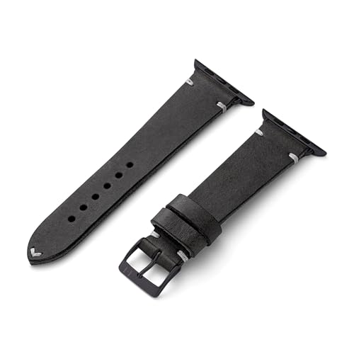 MANUFAKTURWERK Armband ST. Pauli | kompatibel mit Apple Watch 1-9, SE | Leder | für Damen und Herren | Sport | Schwarz, Größe:M (Standard). 42 mm / 44 mm / 45 mm, Farbe:Space Schwarz Edelstahl von MANUFAKTURWERK