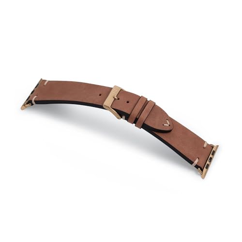 MANUFAKTURWERK Armband UHLENHORST | kompatibel mit Apple Watch 1-9, SE | Leder | für Damen und Herren | Sport | Braun, Größe:M (Standard). 38 mm / 40 mm / 41 mm, Farbe:Gold Edelstahl von MANUFAKTURWERK