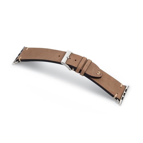 MANUFAKTURWERK Armband UHLENHORST | kompatibel mit Apple Watch 1-9, SE | Leder | für Damen und Herren | Sport | Sand, Größe:M (Standard). 42 mm / 44 mm / 45 mm, Farbe:Edelstahl von MANUFAKTURWERK