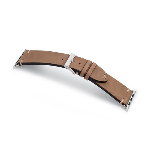 MANUFAKTURWERK Armband UHLENHORST | kompatibel mit Apple Watch 1-9, SE | Leder | für Damen und Herren | Sport | Sand, Größe:M (Standard). 42 mm / 44 mm / 45 mm, Farbe:Silber Aluminium von MANUFAKTURWERK