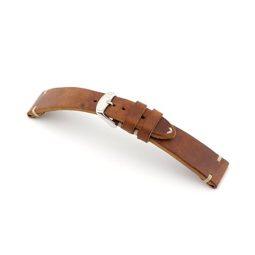 MANUFAKTURWERK Uhrenarmband ST. Pauli | Leder | für Damen und Herren | Silberne Schließe, Größe:M (Standard). 20/16 mm, Farbe:Cognac von MANUFAKTURWERK