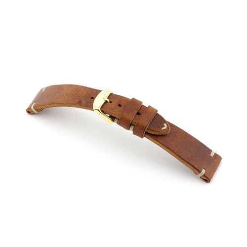 MANUFAKTURWERK Uhrenarmband ST. Pauli | Leder | für Damen und Herren | goldene Schließe, Größe:XL (Large). 20/18 mm, Farbe:Cognac von MANUFAKTURWERK