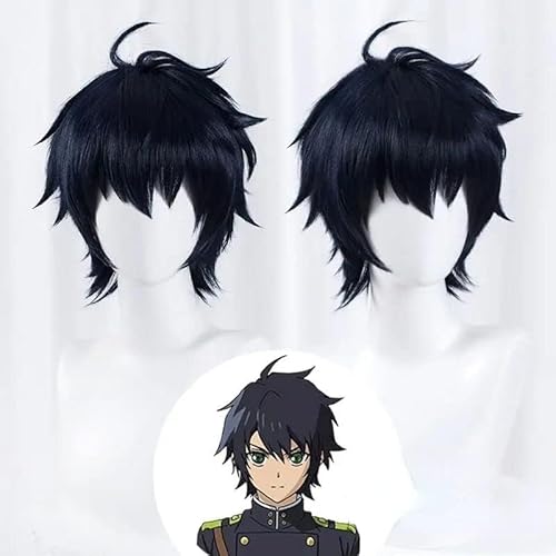 Anime Cosplay Seraph of the end Perücken für Yuichiro Hyakuya Kurze Schwarze Lockige Haar Rolle Spielen Party Halloween Perücke von MANUKS