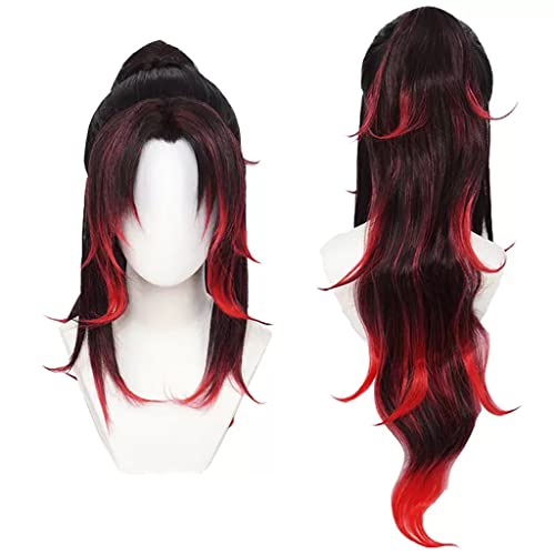 MANUKS Anime Cosplay Perücke für Tsugikuni Yoriichi Perücke,Black and Red Long Perücke Synthetisches Haar,Halloween Kostüm Perücke,für Party Karneval Weihnachten von MANUKS