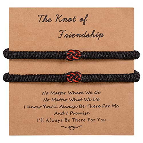 MANVEN 2PCS Bester Freund Armband Handgestricktes Glücksschutzarmband Freundschaftsarmband für große Entfernungen Für beste Freunde, Schwestern, Frauen, Männer (Schwarz) von MANVEN