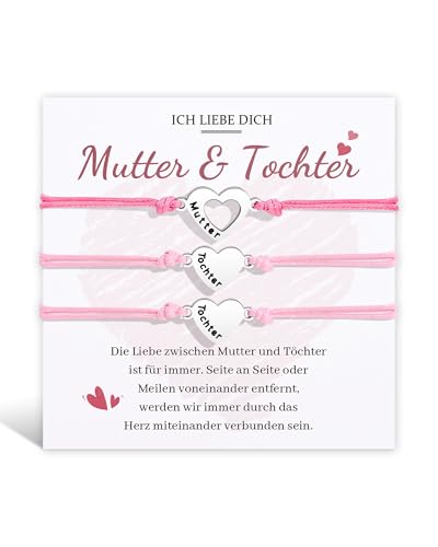 MANVEN 3 Mutter Tochter Armband Mutter Tochter Geschenk Muttertag Geburtstag Weihnachten Zurück zur Schule für Mädchen Damen Einschulung Schulanfang 8 9 10 11 12 Jahre Herz Armband von MANVEN