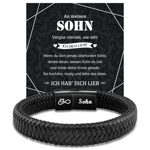 MANVEN An Meinen Sohn Armband Sohn Geschenke Von Mama 18. Geburtstag Junge Lederarmband Gravur Herren Geburtstagsgeschenk Motivationsges Weihnachtstag Abschluss Abitur My Son 21.5cm von MANVEN