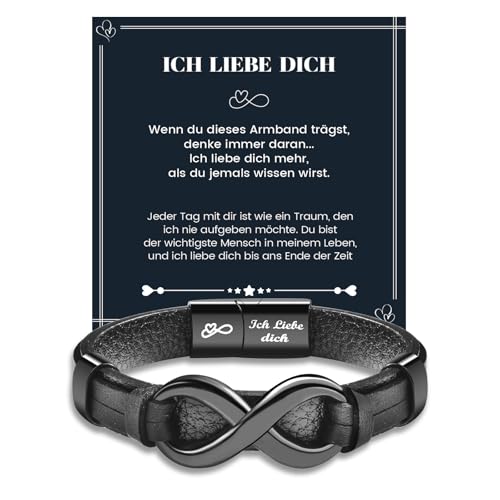 MANVEN Armband Männer Geschenk Valentinstag für Ihn Mann Jahrestag Weihnachten Geburtstagsgeschenk Hochzeitstag Lederarmband Herren mit Gravur Ich Liebe Dich für Freund Ehemann von MANVEN