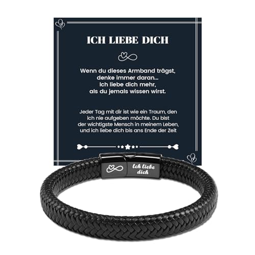 MANVEN Armband für Männer Geschenk für Ihn Lederarmband Herren mit Gravur Ich Liebe Dich Valentinstag Geburtstagsgeschenk Geschenk für Ihn Freund Mann Ehemann Jahrestag Weihnachten für Männer von MANVEN