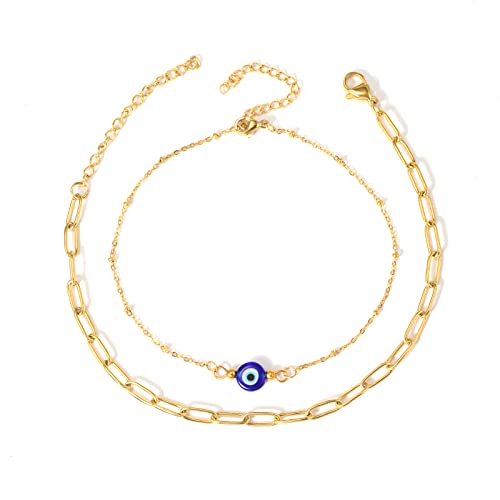 MANVEN Blaues Auge Nazar Fußkettchen Damen Mädchen Edelstahl Wasserdicht Geschichtet fußkettchen Gold Fußkette Damen Mädchen Geburtstagsgeschenk von MANVEN