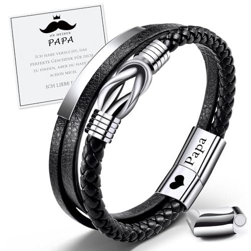 MANVEN Papa Armband Geschenke für Papa Vatertag Geschenk Herren Lederarmband Aus Edelstahl Graviert mit Papa Männer Vatertag Armband Vaters Geburtstag Geschenk Weihnachtsgeschenke von MANVEN